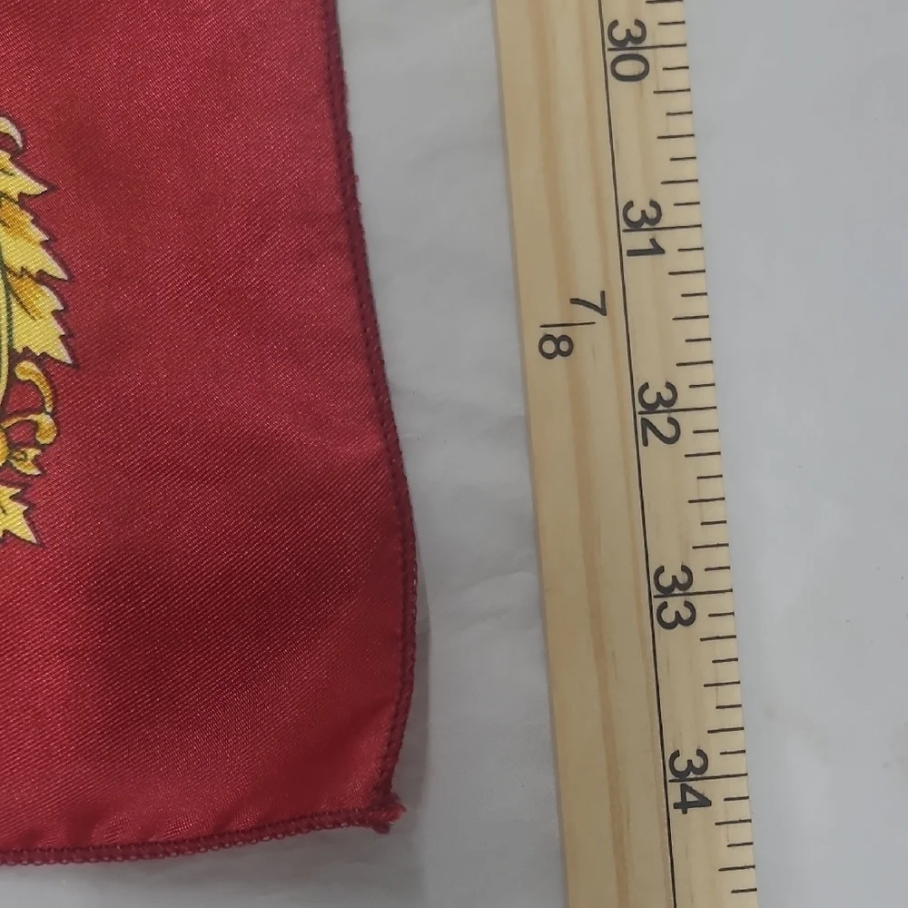 Elegant Red and Cream Satin Scarf Equestrian Style Tassels Shield Square 34